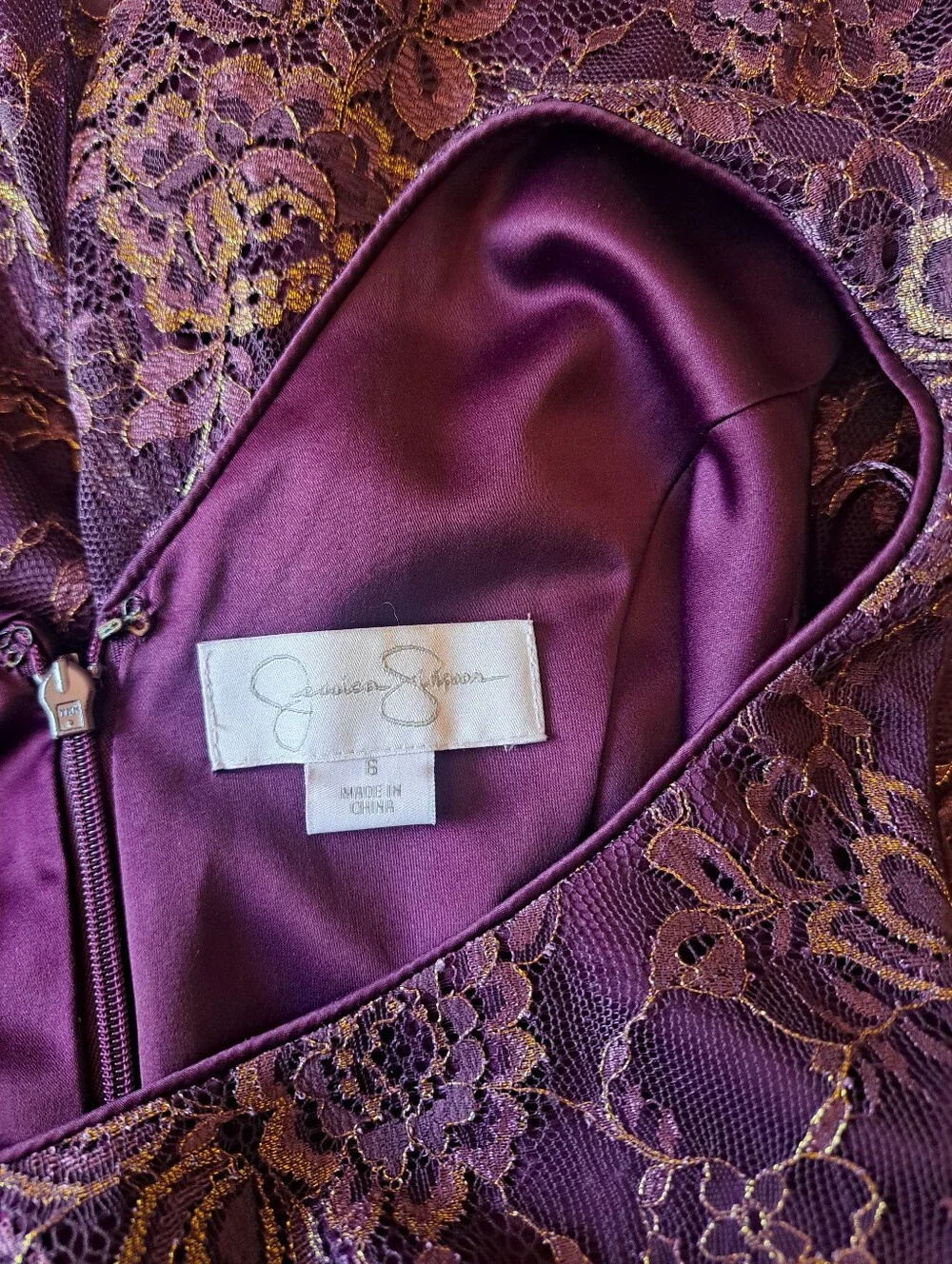 Jessica Simpson Burgundy Junior Dress with Gold Lace Overlay